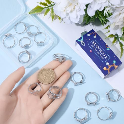 SUNNYCLUE 1 Box 4 Styles 16Pcs Ring Blank Setting Stainless Steel Bezel Ring Blanks Silver Adjustable Antique Metal Base Tray Findings Components for Jewelry Making DIY Gifts Supplies Women Adults - style: Ring 3
