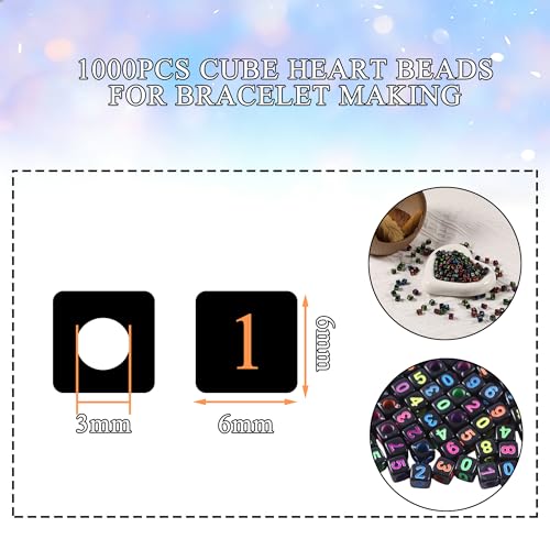 1000pcs Black Square Acrylic Number Letter Beads 6x6mm Colorful Number 0-9 Beads for Jewelry Making and DIY Bracelets Necklaces Key Chains - color: Black Mixed Colorful Number 0-9