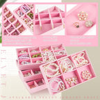 Junkin 12 Pcs Jewelry Tray Velvet Stackable Jewelry Organizer Trays Divided Earring Accessories Storage Containers Box (Rose Red) - color: Pink