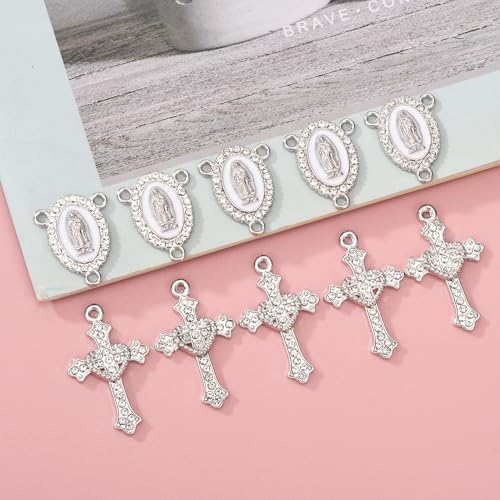 Jiali Q 20 Piece Set Rhinestone Cross Connectors and Pendants for Jewelry Making (Silver) - color: SILVER