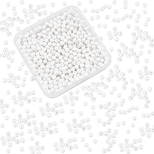 PH PandaHall About 1000 Pcs 4mm Tiny Satin Luster Glass Pearl Bead Round Loose Spacer Beads for Jewelry Making White - color: White