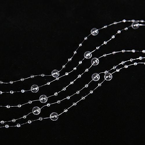 FQTANJU 200 Ft Acrylic Crystal Clear Beads String Roll, 8mm and 3mm Mixed, Party Garland Wedding Centerpieces Bridal Bouquet Crafts Decoration 60M - color: Crystal Clear