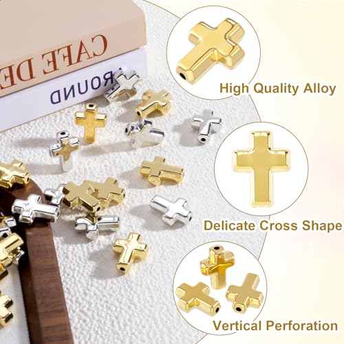 60 Pcs Cross Charms for Jewelry Making, Religious Cross Beads for Bracelets, Crosses for Jewelry Making, Bracelets, Necklaces, DIY Crafts (Gold, Silver) - color: 60pcs, 16x12mm, Gold,Silver