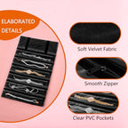 Travel Jewelry Organizer Foldable Jewelries Rolls Makeup Cosmetics Storage Bag for Earrings Rings Necklaces Bracelets with Zippered Pockets (6 Pockets)