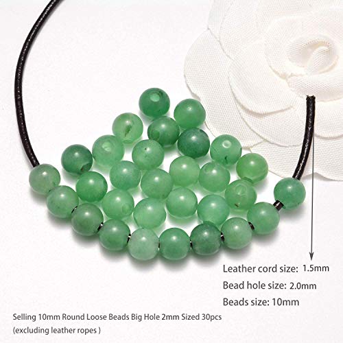 AD Beads Natural Gemstone 10mm Round Loose Beads Big Hole 2mm Sized 30pcs (Green Aventurine) - color: Green Aventurine