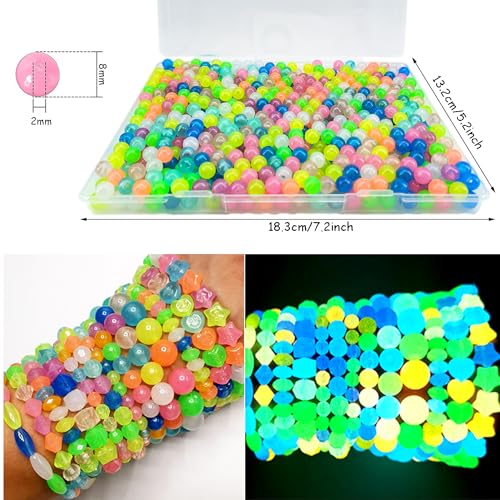 700Pcs Glow in The Dark Beads, 8mm Glowing Solar Luminous Round Beads Mixed Acrylic UV Beads Color Changing Bracelet Beads Sun Sensitive Plastic Glow Beads Bulk for Jewelry Making Bracelets - color: Mixed Colors 8mm Round Beads