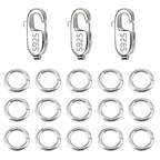 925 Sterling Silver Jewelry Making Lobster Claw 10mm, 23PCS Italian Rectangle Trigger Clasps with Open Jump Rings Set, Small Necklaces Bracelet Connector Clasp Supplies Silver Jewelry Finding Set - color: 23PcsB
