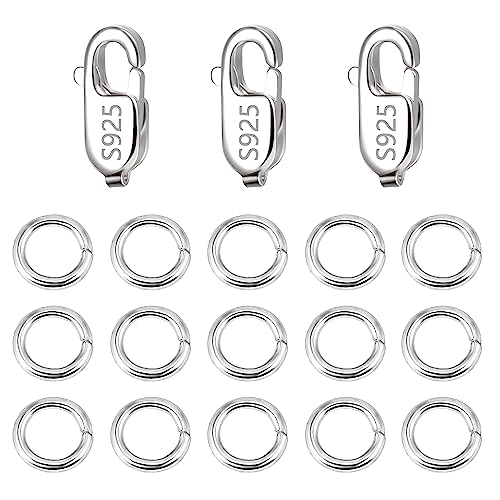925 Sterling Silver Jewelry Making Lobster Claw 10mm, 23PCS Italian Rectangle Trigger Clasps with Open Jump Rings Set, Small Necklaces Bracelet Connector Clasp Supplies Silver Jewelry Finding Set - color: 23PcsB