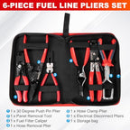 Toolwiz 6 pcs Fuel Line Pliers Set, Hose Clamp Plier, Panel Removal Tool, Hose Removal Plier, 30 Degree Push Pin Pliers, 2 pc 9" Electrical Disconnect Tool for Automotive Repair with Storage Bag - style: 6 Pack