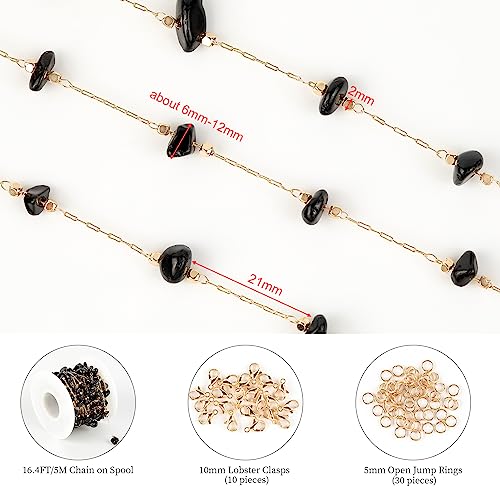 KYUNHOO 16.4 Feet Natural Stone Jewelry Chains Bulk Black Irregular Stones Chains for Necklace Anklet DIY Gold Plated Jewelry Making Supplies - color: Natural Stone-Black