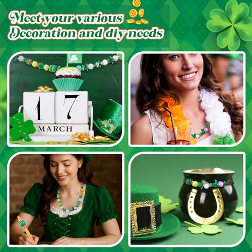 Watersay 12 Pcs 3D Silicone Focal Beads Pens Beads Bulk for Keychain DIY Crafts Necklace Bracelet Phone Chain Charms Jewelry Making (St. Patrick's Day) - style: St. Patrick's Day