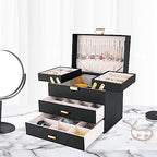 Dajasan Jewelry Organizer Box, Large Jewelry Boxes for Women Girls, Space-Saving 4 Layers Jewelry Storage Case with Drawer, Movable Metal Stand, Modern, Gift Idea (Black + Gold) - color: Black + Gold