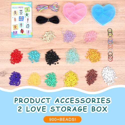 Eenua Pony Beads Keychain Kit for Kids DIY Bead Pets Craft Set with 12 Animal Keychains 2 Heart Shaped Boxes Creative Art Craft for Beginners