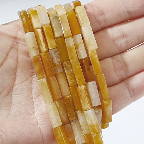 BEADIA Natural Yellow Jade Tube Beads 13x4mm 30pcs Rectangle Loose Semi Gemstone Beads for Jewelry Making Design - color: Yellow Jade Rectangle