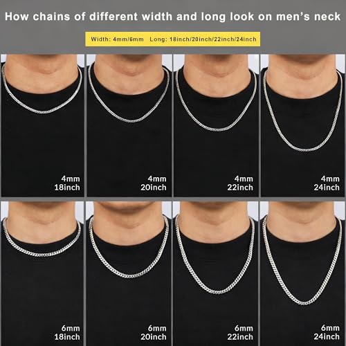 4/6mm Cuban Link Chains for Men - Gold/Silver Plated Stainless Steel Miami Curb Chain Necklace - No Tarnish Hip Hop Mens Jewelry, 18"/20"/22"/24" - color: 4MM Silver Chain, size: 24inch