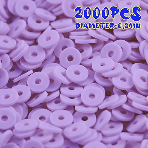 2000pcs Light Purple Clay Beads for Bracelets Making, Flat Round Polymer Clay Beads 6mm Spacer Heishi Beads for Jewelry Making Earring Bracelets Necklace - color: Light Purple 16