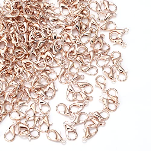 100 Pieces 12x6mm Rose Gold Lobster Clasp Set Lobster Clasps for Jewelry Making and Bracelets for DIY Craft Earring Necklace Bracelet Pendant Choker Jewelry Making Findings and Key Chain - color: Rose gold, size: 12x6mm(100pcs)