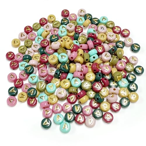 200PCS Round Letter Beads,4x7mm Color Acrylic Alphabet Beads Vowel Letter A Beads with Letters for Bracelet Making Necklace Keychain Jewelry DIY (Letter A) - color: Letter A
