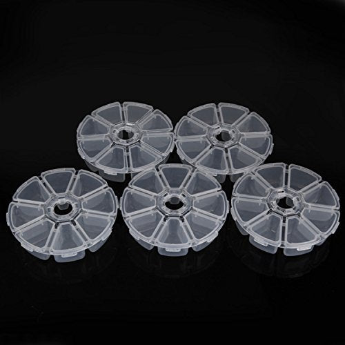 OrangeTag 5Pcs 8 Compartments Plastic Clear Round Craft Gem Beads Display Storage Case Box Organizer Container Divider Jewelry Box Sewing Box