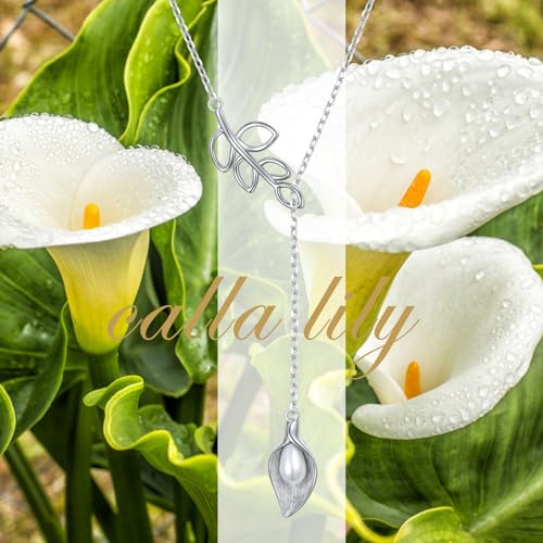 Long Necklace Sterling Silver Larait Bar Y Lariat Long Chain Drop Adjustable Necklace Gift for Her, 30" - style: Long Calla Lily Necklace