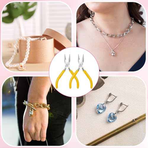 Mini Needle Nose Pliers Set, 2Pcs Needle Nosepliers for Jewelry Making, Yellow Jewelry Chain Nose Plier, Small Craft Plier with Smooth Jaw and Comfort Grip Handle for Wire Bending Object Graspi - color: Yellow