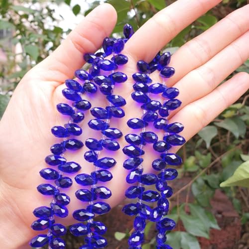 200pcs Czech 12mm Faceted Teardrop Briolette Crystal Glass Loose Beads Pendant Drop Spacer Bulk Cobalt Blue for DIY Jewelry Making CCT2-25 - color: Cobalt blue, size: 12x6mm - 200pcs