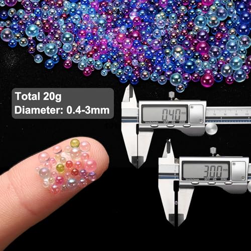 Iridescent Glass Tiny Bubble Beads, 0.4-3mm 20g No Hole Micro Mini Round Bluish Purple Water Droplets Beads - Applications: for Resin, Nail Art, Dollhouse Bath Tub, 2-Pieces - color: Bluish Purple, size: φ0.4-3mm