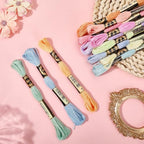 12 Skeins 105 Yards Embroidery Floss Cross Stitch Threads 6 Ply Variegated Macaroon Friendship Bracelet String Floss Threads Bulk for Jewelry Making Bracelet Knitting Stitching Craft Supply - color: Pastel Color
