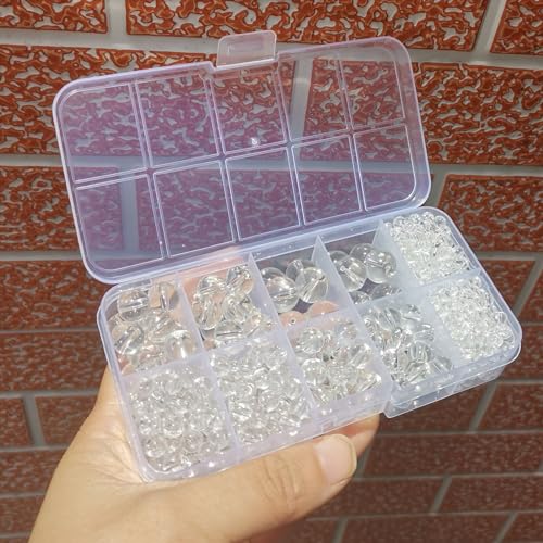 Transparent Round Crystal Glass Beads for Jewelry Making (4/6/8/10/12mm), Smooth Round Natural Gemstone Glass Spacer Loose Beads for Crafts Bracelets Necklaces Charms - color: Round Smooth Glass Beads:Transparent