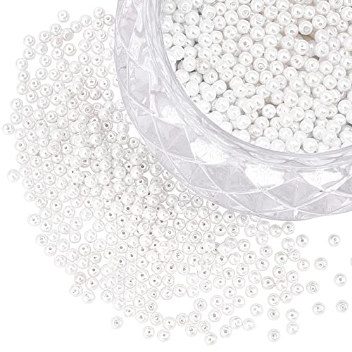 PH PandaHall About 1000 Pcs 4mm Tiny Satin Luster Glass Pearl Bead Round Loose Spacer Beads for Jewelry Making White - color: White