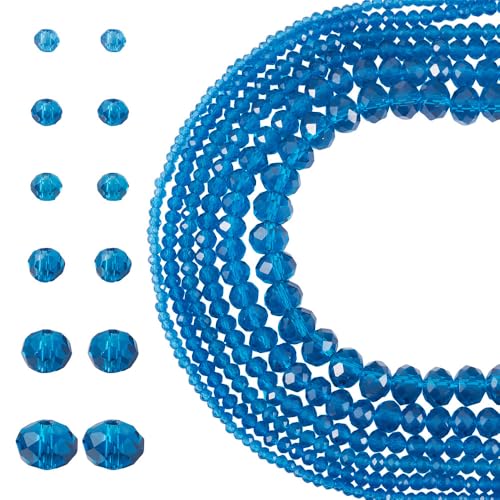 6 Strands Faceted Crystal Glass Beads Strands 3/4/6/8mm Rondelle Electroplate Glass Loose Spacer Beads Pearl Luster Plated for DIY Bracelet Necklace Jewelry Making, Steel Blue - color: 2/3/4/6/8mm-Steel Blue