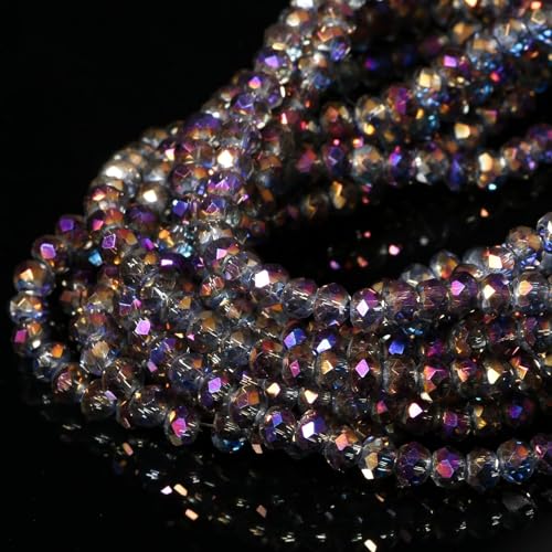 5 Strands 3mm Transparent AB Purple Color Half Plated Faceted Rondelle Beads, Songxi Glass Beads for Keychain Making Necklace Earring Jewelry Making for Gemstone DIY Craft Supplies - color: AB Purple Color, size: 3mm(5 Strands)