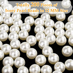 Pearl Beads for Craft, Anezus 200pcs Ivory Faux Fake Pearls, 12 MM Sew on Pearl Beads with Holes for Jewelry Making, Bracelets, Necklaces, Hairs, Crafts, Decoration and Vase Filler - size: 12 MM
