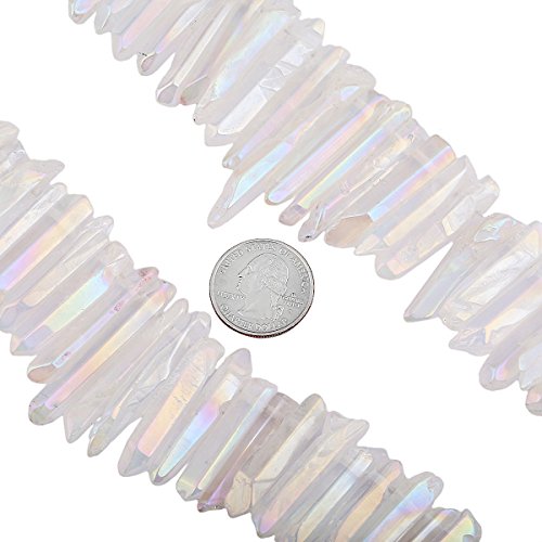 SUNYIK Angel Aura Titanium Coated Crystal Points Quartz Sticks Spikes Point Beads 15 inch Strand Drilled - color: Angel Aura Quartz, size: 0.5"-1.6"
