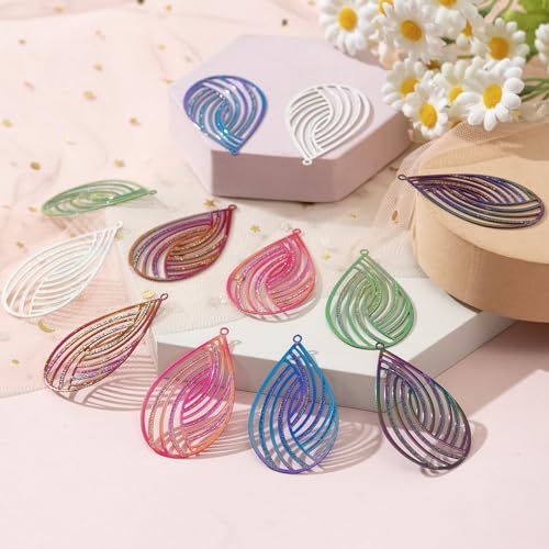 Dazzling Colorful Filigree Charms Hollow Out Multicolor Geometric Filigree Pendants for DIY Jewelry Making Earrings Necklaces Components - color: Waterdrop-1