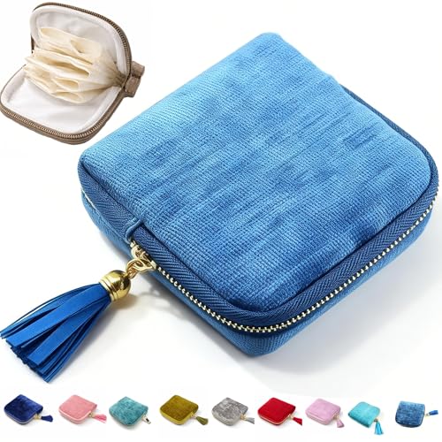 Small Travel Jewelry Case, 6-Layer Velvet Jewelry Organizer Storage Bag with Zipper, Mini Portable Pouch for Bracelet Rings Earring, Anti-Scratch Jewelry Pouch Gift for Women Girls（Light Ice Blue） - color: Light Ice Blue