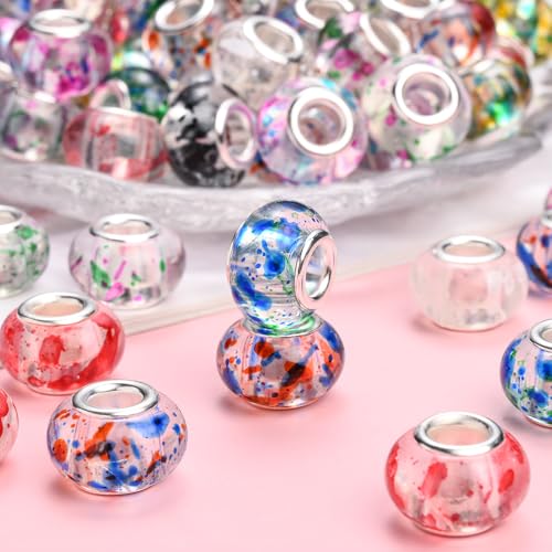PIPITREE 100PCS Acrylic Beads 9 * 14mm Focal Beads for Pens Acrylic Flat Bulk Bead Ink Spot Pattern Mixed Color 6mm Large Hole Bead for Keychains Beadable Pens DIY Crafts Jewelry Making & Gift Giving - color: Ink Spot Pattern