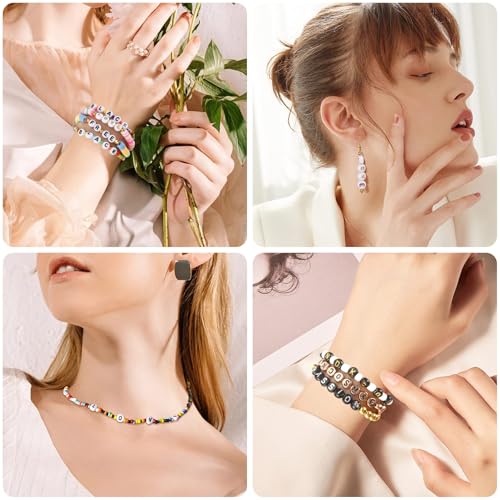 1900Pcs 7 Colors Round Letter Beads 4×7mm Acrylic Alphabet Beads with 1 Roll Elastic String for Bracelet Necklace Jewelry Making Supplies - color: 7 Colors-B