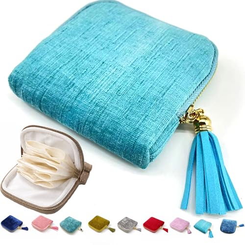 Small Travel Jewelry Case, 6-Layer Velvet Jewelry Organizer Storage Bag with Zipper, Mini Portable Pouch for Bracelet Rings Earring, Anti-Scratch Jewelry Pouch Gift for Women Girls（Cyan Green） - color: Cyan Green
