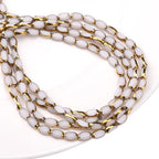 Glass Rice Beads White 4x6mm 50pcs Faceted Oval Golden Edge Crystal Loose Beads for DIY Craft Jewelry Making - color: White