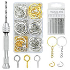 SONGIN Pin Vise Hand Drill Set, 670 Pcs Steel Manual Hand Drill Kit with 10 Pcs Drill Bits, Small Screw Eye Hooks, Keychain Rings for Jewelry Keychain Making and Crafts