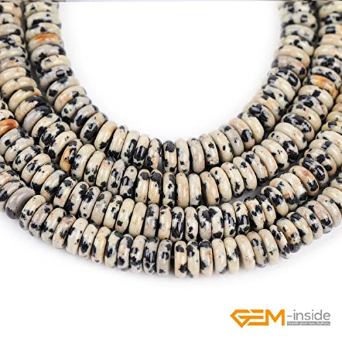 GEM-Inside 2x6mm Natural Dalmatian Dalmation Jasper Stone Heishi Disc Rondelle Spacer Beads for Jewelry Making Full 15" Strand Energy Stone Healing Power Crystal Crystal - color: Dalmation Jasper