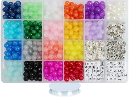 1000pcs 8MM Glass Bead Sets for Jewelry Making Kit Bracelets Beads Supplies,Imitative Jade Beads Crystal Spacer Beads Bracelet Loose Bead Sets for Jewelry Making DIY Crafts - size: 8mm Mixed Set