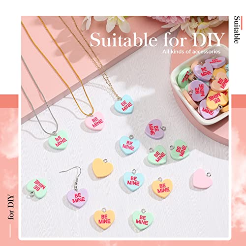 108 Pcs 6 Different Words Valentine's Day Candy Heart Charms Pendant DIY Heart Earring Charms Craft Supply for Jewelry Making