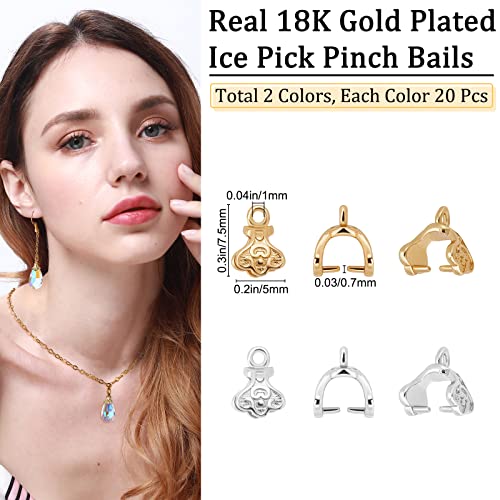 Beebeecraft 40Pcs 2 Colors Pendant Pinch Bails 18K Gold Plated & Platinum Plated Pendant Necklace Charm Clasps for Necklace Jewelry Making - color: Golden & Platinum