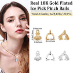 Beebeecraft 40Pcs 2 Colors Pendant Pinch Bails 18K Gold Plated & Platinum Plated Pendant Necklace Charm Clasps for Necklace Jewelry Making - color: Golden & Platinum