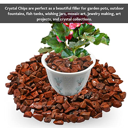 Red Jasper Pre Drilled Natural Crystals Crushed Chips Beads for Jewelry Making, DIY Handmade Healing Crystals (25 Inch Strand) - color: Red Jasper