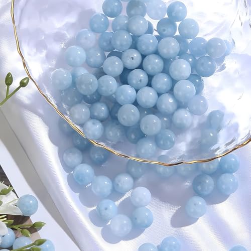 HAAMIIQII 8mm Natural Blue Aquamarine Beads Round Gemstone Loose Beads for Jewelry Making 2 Strands (92-96pcs) - color: Blue Aquamarine, size: 8mm (92-96pcs)