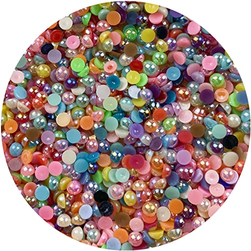 1500pcs 4mm Half Pearl Mix AB Colors Flatback Beads for Crafts DIY Round Plastic Half Flat Back Pearls Loose Bead for Cup Shoes Wedding Dress Decoration Nail Art - color: Mix AB Colors, size: 4mm
