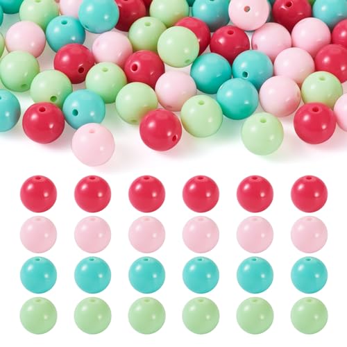 100 Pcs 11.5-12mm Bubblegum Beads Opaque Acrylic Chunky Loose Spacer Round Focal Beads for Jewelry Making Bracelet Necklace Keychain Craft Art Making,Hole:1.8mm,Pink and Green - color: Pink and Green